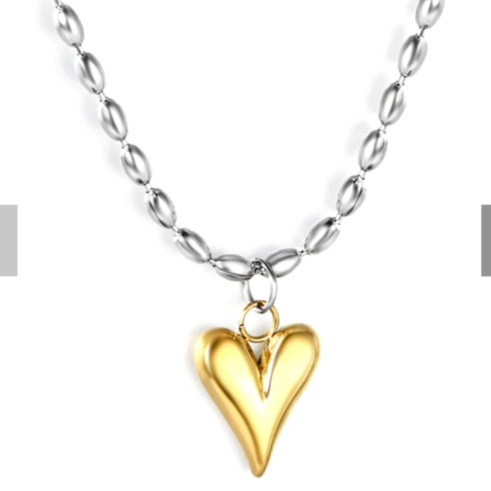 Stainless Steel Necklace With Gold Plated Heart Necklace